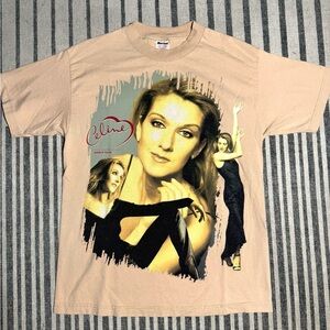 Celine Dion - tour of 1999 beige Tee with Black Logo Print